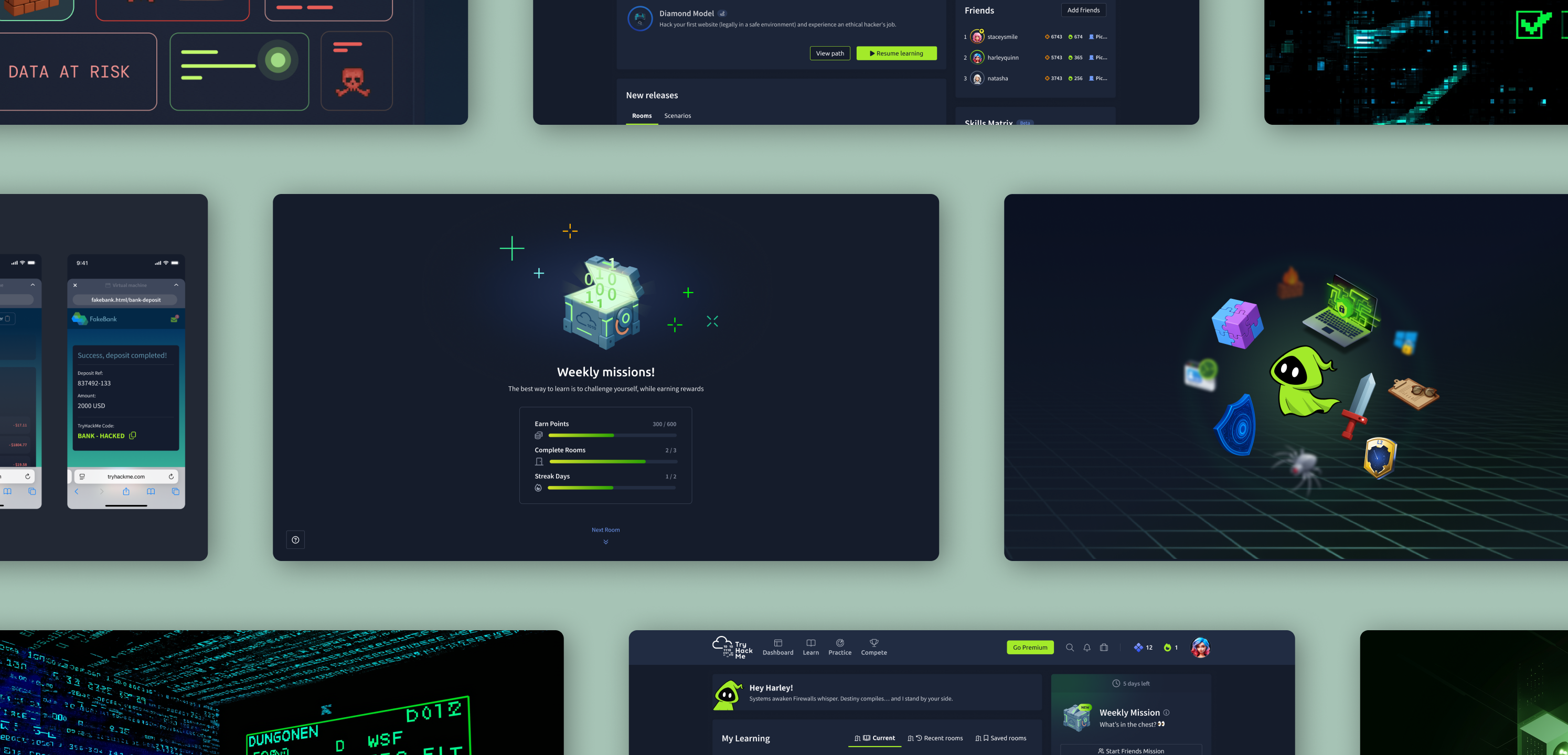 The missions system: weekly missions, rewards and a character that celebrates progress to earn the return visit.